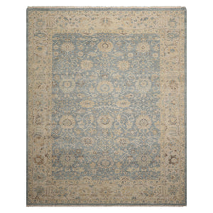 LoomBloom 8'x10' Blue Hand Knotted Distressed Traditional Oushak Wool Oriental Area Rug