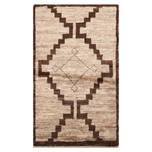 LoomBloom 3'x5' Beige Hand Knotted Afghan Moroccan Transitional Wool Oriental Area Rug