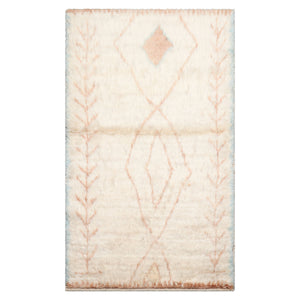 LoomBloom 3'x5' Ivory Hand Knotted Afghan Moroccan Tribal Geometric Wool Oriental Area Rug