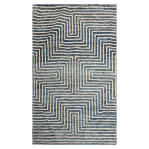 LoomBloom 3'x5' Blue Hand Knotted Afghan Moroccan Modern Designer Wool Oriental Area Rug