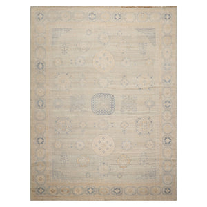 LoomBloom Multi Size Beige Hand Knotted Afghan Oushak Transitional Geometric Wool Oriental Area Rug