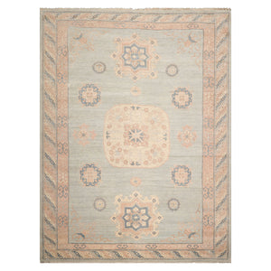 9x12 Mint, Blush, Peach Color Hand Knotted Afghan Oushak Wool Traditional Oriental Rug