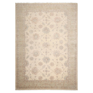 10x14 Ivory, Beige, Rust Color Hand Knotted Afghan Oushak Wool Traditional Oriental Rug
