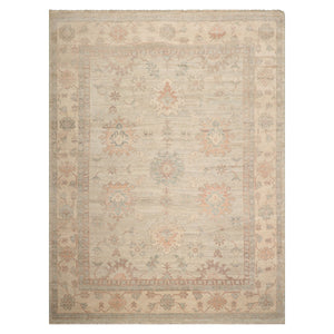 9x12 Beige, Peach, Rust Color Hand Knotted Afghan Oushak Wool Traditional Oriental Rug