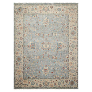 9x12 Blue, Tan, Rust Color Hand Knotted Khyber Wool Traditional Oriental Rug