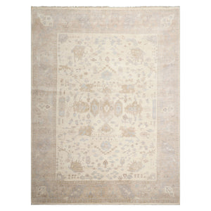 9x12 Ivory, Taupe, Tan Color Hand Knotted Afghan Oushak Wool Traditional Oriental Rug