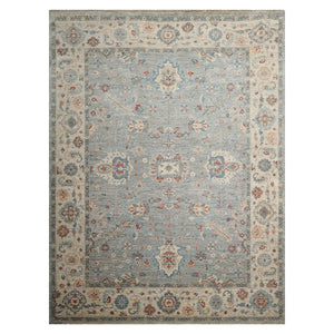 9x12 Blue, Ivory, Rust Color Hand Knotted Khyber Wool Traditional Oriental Rug