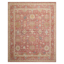 8x10 Rose, Beige, Mint Color Hand Knotted Distressed Wool Traditional Oriental Rug