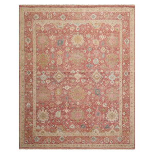 8x10 Rose, Beige, Mint Color Hand Knotted Distressed Wool Traditional Oriental Rug