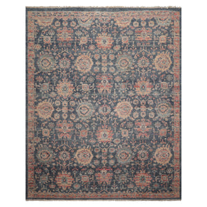 8x10 Slate, Rose, Rust Color Hand Knotted Distressed Wool Traditional Oriental Rug