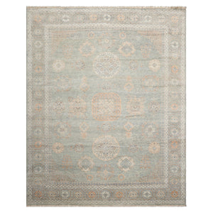 8x10 Mint, Peach, Gray Color Hand Knotted Afghan Oushak Wool Traditional Oriental Rug