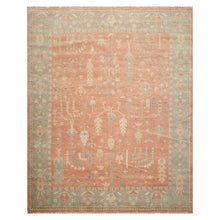 8x10 Orange, Sage, Gold Color Hand Knotted Distressed Wool Traditional Oriental Rug