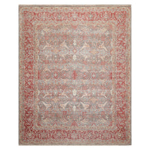 8x10 Gray, Coral, Beige Color Hand Knotted Distressed Wool Traditional Oriental Rug