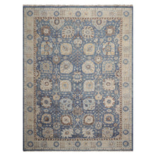 9x12 Blue, Gray, Beige Color Hand Knotted Distressed Wool Traditional Oriental Rug