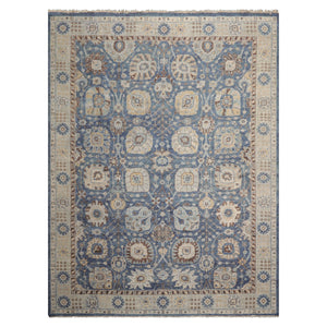 9x12 Blue, Gray, Beige Color Hand Knotted Distressed Wool Traditional Oriental Rug
