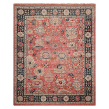 8x10 Coral, Charcoal, Beige Color Hand Knotted Distressed Wool Traditional Oriental Rug