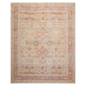 8x10 Gray, Rust, Celadon Color Hand Knotted Distressed Wool Traditional Oriental Rug