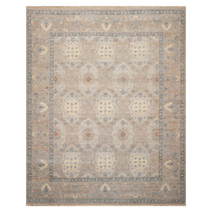 8x10 Tan, Beige, Slate Color Hand Knotted Distressed Wool Traditional Oriental Rug