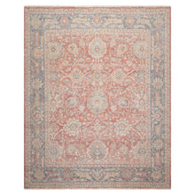 8x10 Coral, Beige, Gold Color Hand Knotted Distressed Wool Traditional Oriental Rug