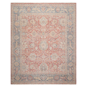 8x10 Coral, Beige, Gold Color Hand Knotted Distressed Wool Traditional Oriental Rug