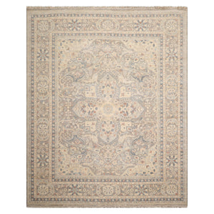 8x10 Khaki, Beige, Slate Color Hand Knotted Distressed Wool Traditional Oriental Rug