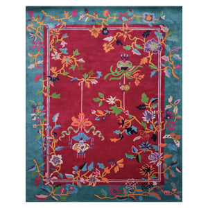 10x14 Turquoise Fuschia Gold Color Hand Tufted Lantern New Zealand Wool Transitional Oriental Rug