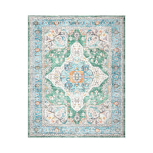 9x12  Green Ivory Aqua Color Machine Made Washable Polyester Arts & Crafts Mission Style Oriental Rug
