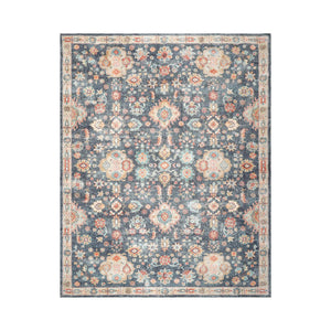 9x12  Navy Beige Aqua Color Machine Made Washable Polyester Traditional Oriental Rug