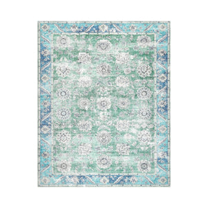 9x12  Green Turquoise Blue Color Machine Made Washable Polyester Traditional Oriental Rug