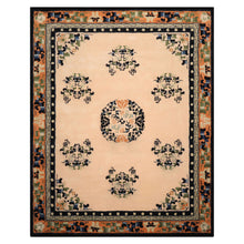 8x10 Beige with Peach Undertone Peach Black Color Hand Tufted Medallion New Zealand Wool  Oriental Rug