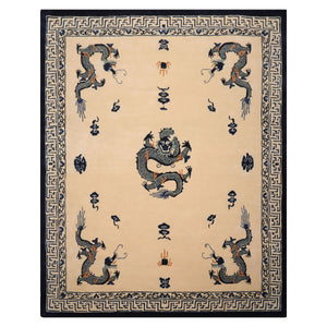 8x10 Ivory Navy Gray Color Hand Tufted Dragon New Zealand Wool  Oriental Rug