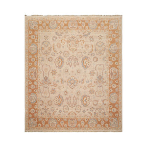 LoomBloom 8'2''x9'9" Tan Hand Knotted Traditional Oushak Wool Oriental Area Rug - Oriental Rug Of Houston
