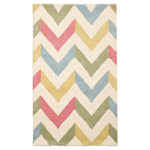 LoomBloom 3'x5' Ivory Hand Tufted Modern Chevron Wool Oriental Area Rug