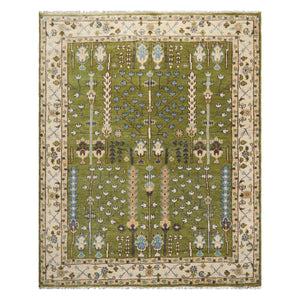 LoomBloom 8'x10' Green Hand Knotted Arts & Crafts Oushak Traditional William Morris Wool Oriental Area Rug