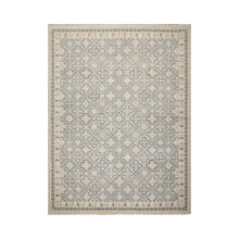 9x12 Ivory, Gray, Blue Color Hand Knotted High End Designer Wool Transitional Oriental Rug