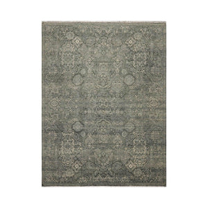 9x12 Green, Ivory Color Hand Knotted High End Designer Wool Transitional Oriental Rug