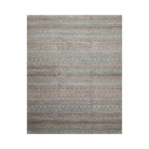 8x10 Gray, Teal, Brown Color Hand Knotted High End Designer Wool Transitional Oriental Rug