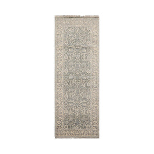 Runner Moss, Beige, Gray Color Hand Knotted Oriental Wool Traditional Oriental Rug