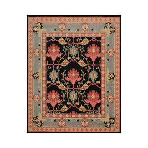 9x12 Black Aqua Tan Color Hand Tufted William Morris Wool Transitional Oriental Rug