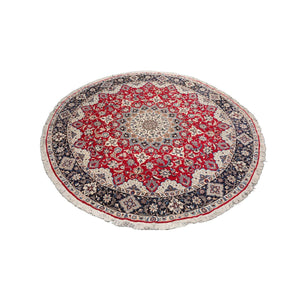 LoomBloom 10'x10' Round Red Hand Knotted Traditional Botanical Esfahan 250 KPSI  Wool & Silk Oriental Area Rug