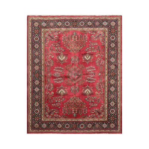 LoomBloom 8'x9'11" Rose Hand Knotted Traditional Sarouk Wool Oriental Area Rug