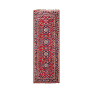 LoomBloom 3'4''x9'6" Runner Red Hand Knotted Traditional Kashan Wool Oriental Area Rug