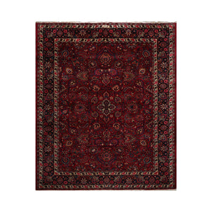 LoomBloom 10'x12'1" Burgundy Hand Knotted Traditional Kashan 200 KPSI  Wool Oriental Area Rug