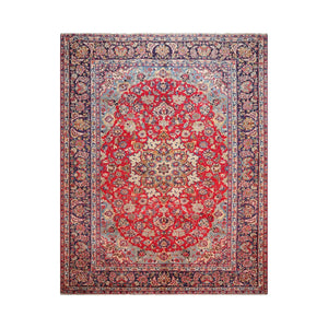 LoomBloom 9'5''x12'1" Red Hand Knotted Traditional Tabriz Wool Oriental Area Rug