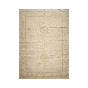 LoomBloom 10'x14'1" Dirty Beige Hand Knotted Contemporary Afghan Oushak Wool Oriental Area Rug