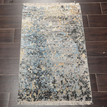 2'x3' Gray Hand Knotted Tibetan Modern Abstract Wool and Bamboo Silk Oriental Area Rug