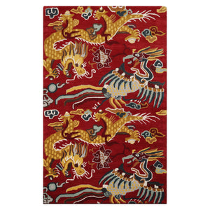 Multi Size Red Gold Teal Color Hand Tufted Pictorial Wool Transitional Oriental Rug