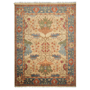 Multi Size Beige Aqua Blue Color Hand Knotted Oushak Wool Arts & Crafts Oriental Rug