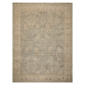 LoomBloom 9'x12' Celadon Hand Knotted Distressed Traditional Garden Wool Oriental Area Rug