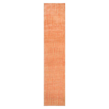 Runner Salmon Beige Color Hand Knotted Striped Wool Contemporary Oriental Rug